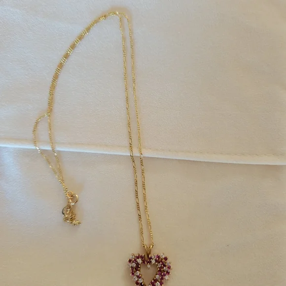 Ruby & Diamond Heart Pendant W/14K Gold Chain - Picture 3 of 3